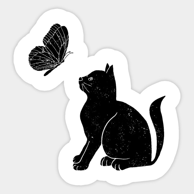 Cat and Butterfly Sticker by Katia Galante Art
